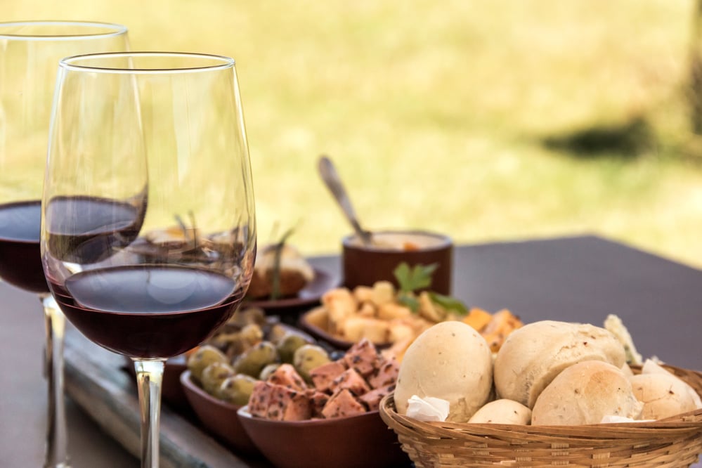 Red wine tasting with bites on wine tourism tours